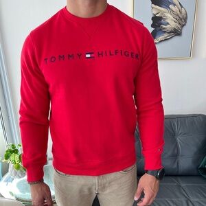 Tommy Hilfiger Men's Vibrant Red Crewneck Sweater Size L EIUC